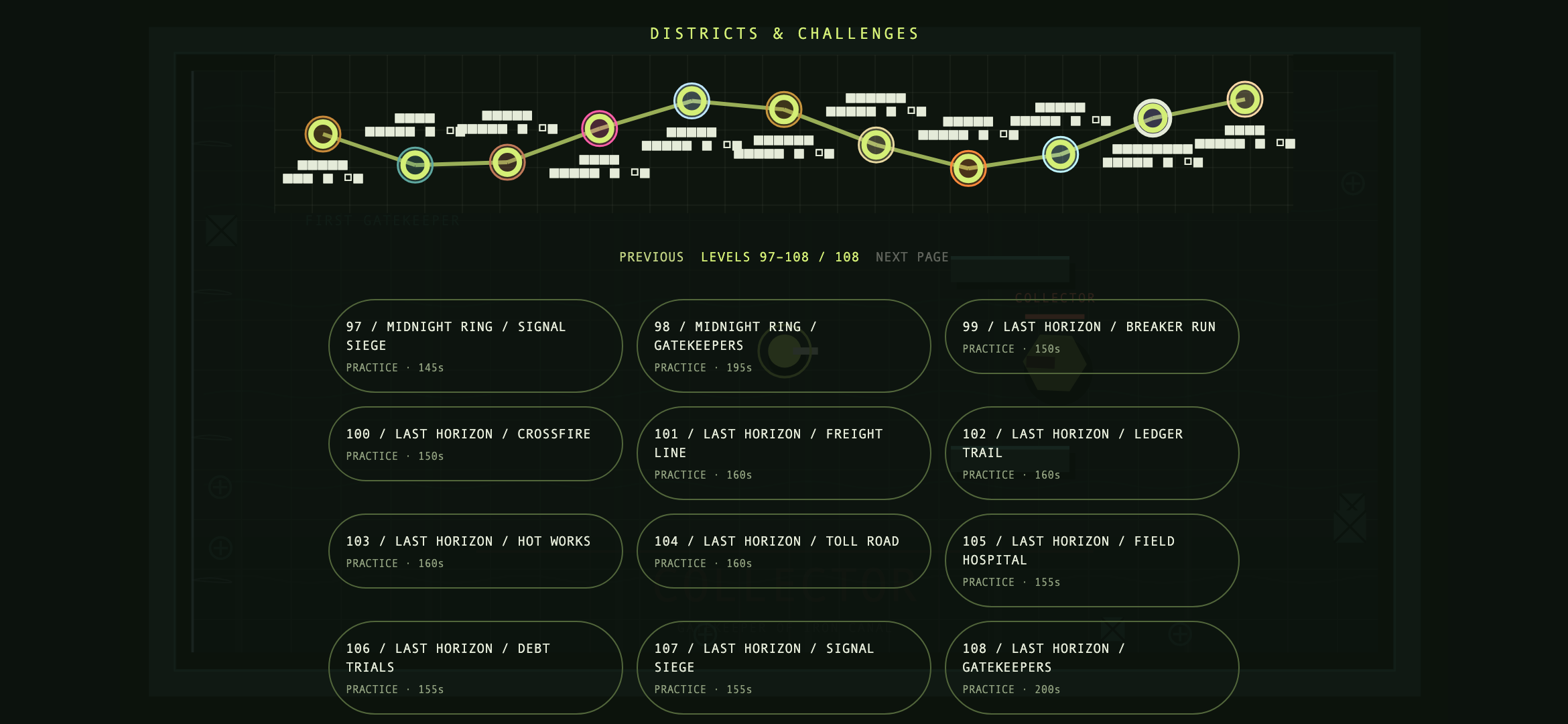 The district map: a route through eleven stops with progress rings.